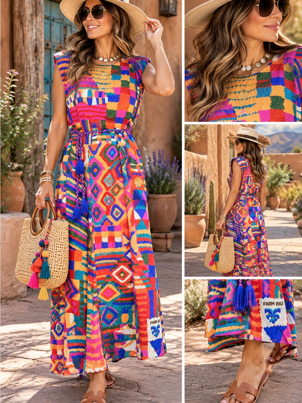 Farm Rio Multicolor Geometric Maxi Dress size L/ worn once